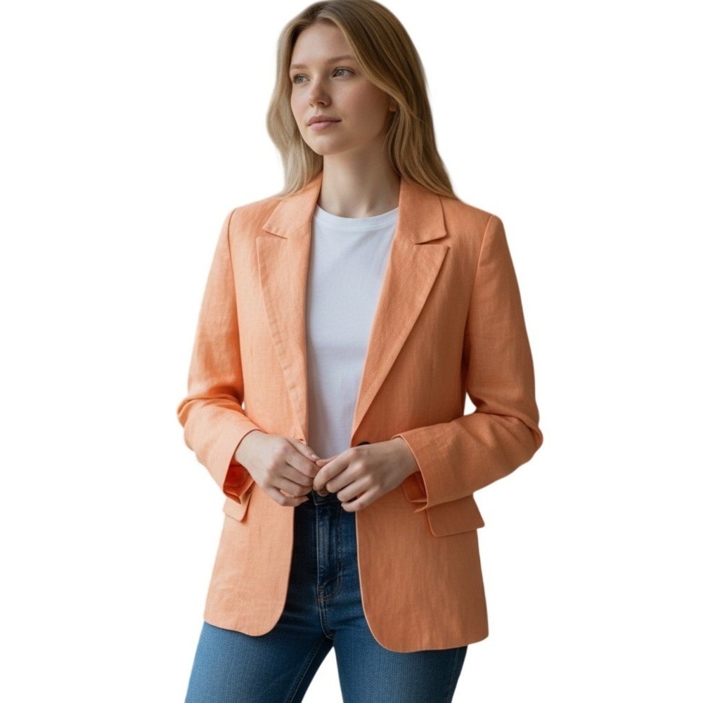 Aryn K Anthropologie Linen Blazer Medium Orange Excellent Single Button